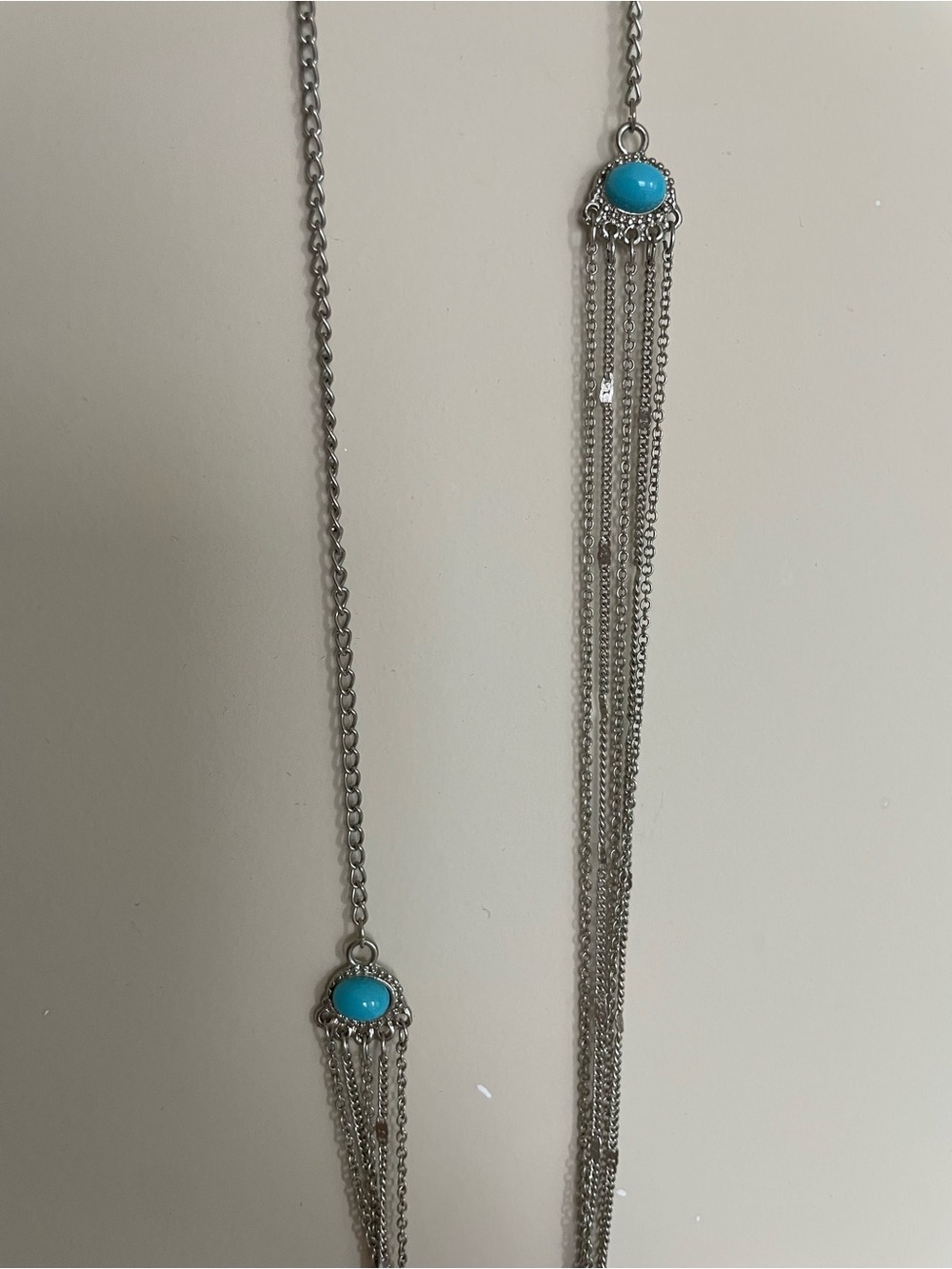 Silver Multi-Chain Necklace with Turquoise Accents